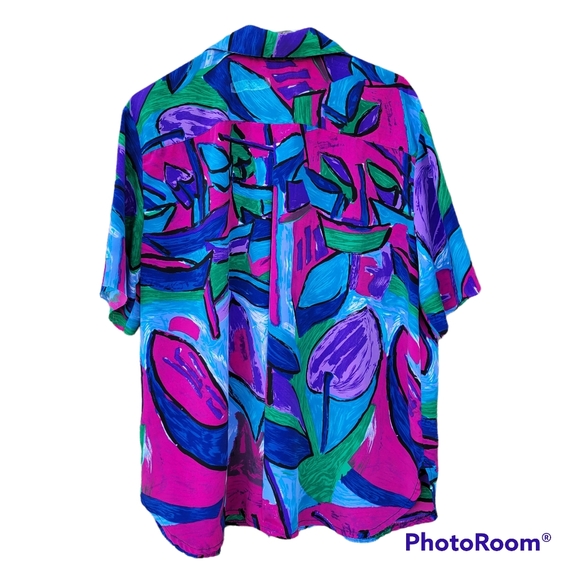 Vintage Bright Abstract Print Short Sleeve Blouse - Picture 3 of 6